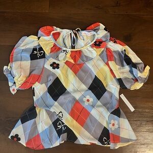 NWT Lisa Says Gah Colorful Checkered Blouse
